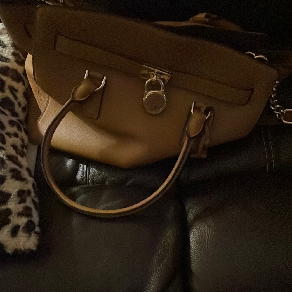 Brown Leather Handbag with Lock Detail